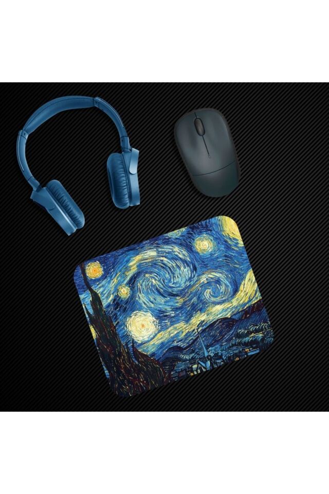Van Gogh Yıldızlı Gece Desenli Kaymaz Bilgisayar Notebook Tasarım Mouse Pad