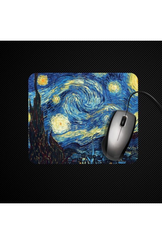 Van Gogh Yıldızlı Gece Desenli Kaymaz Bilgisayar Notebook Tasarım Mouse Pad