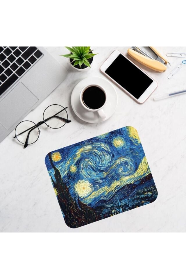 Van Gogh Yıldızlı Gece Desenli Kaymaz Bilgisayar Notebook Tasarım Mouse Pad