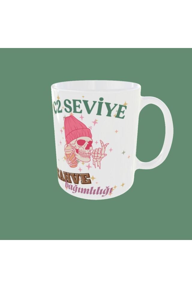 C2 SEVİYE KAHVE BAĞIMLILIĞI YAZILI TASARIM KUPA