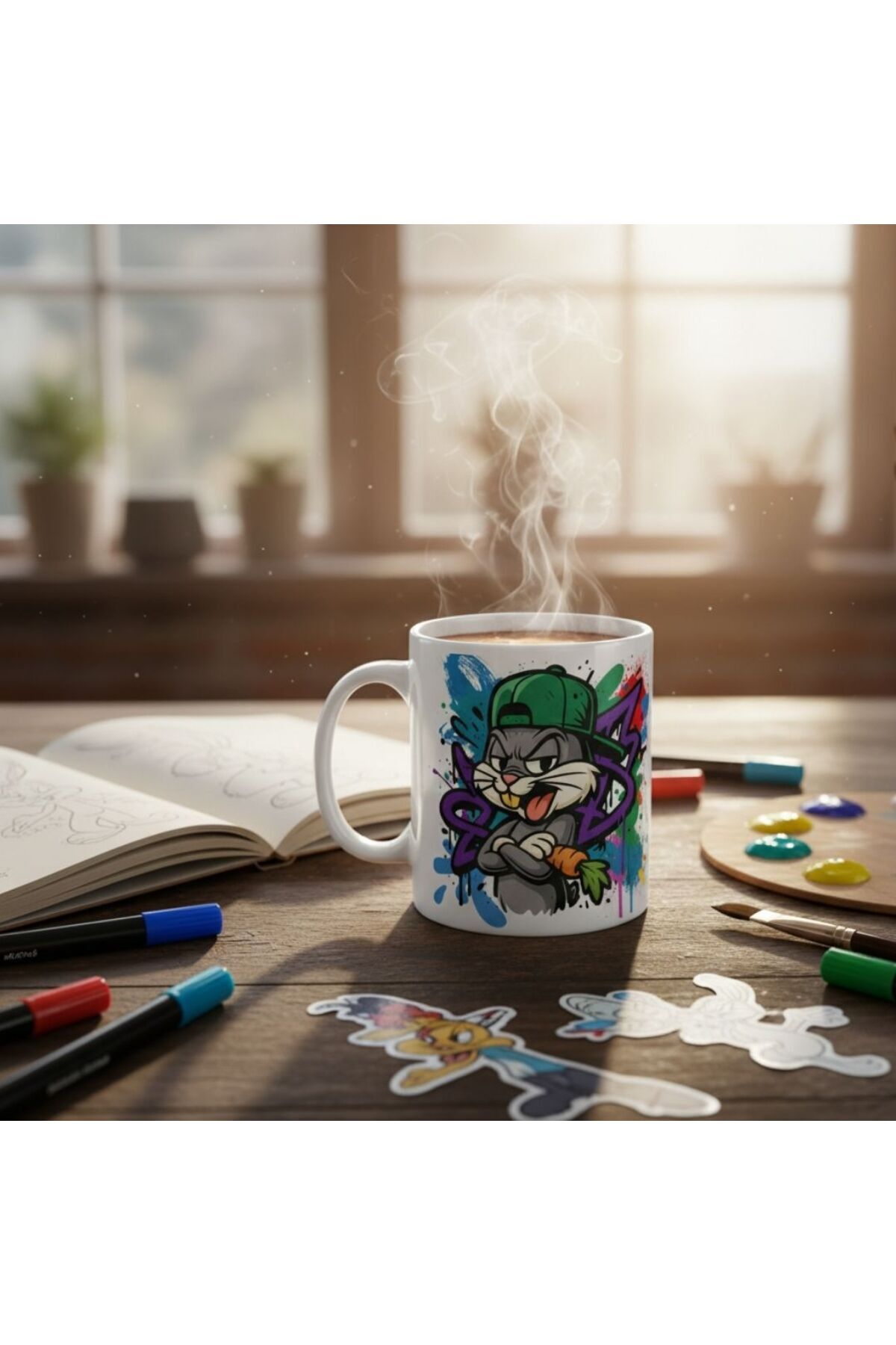 BUGS BUNNY FİFÜRLÜ GRAFFİTİ TEMALI TASARIM KUPA