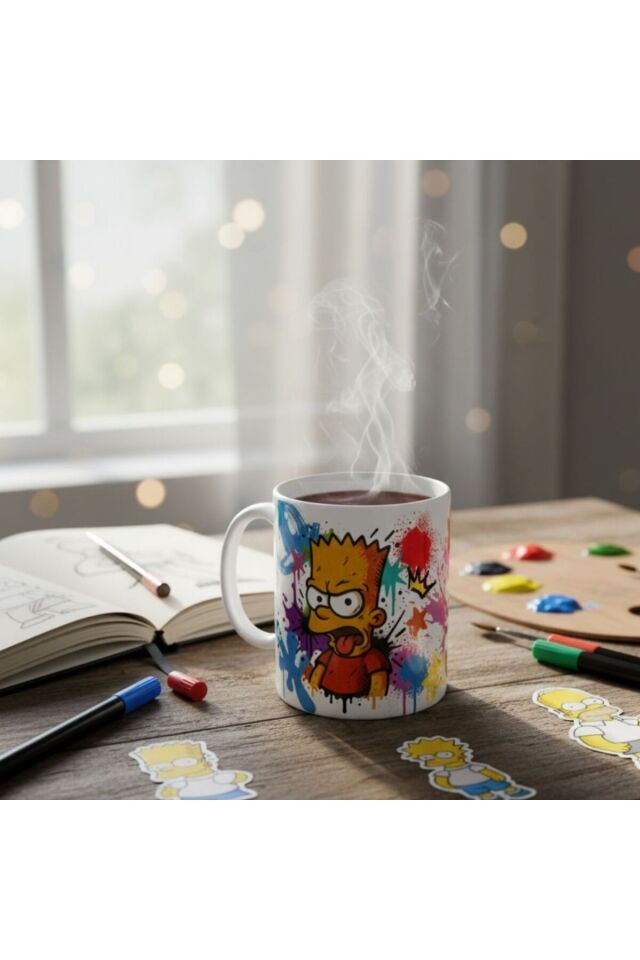 BART SIMPSON FİGÜRLÜ GRAFFİTİ TEMALI TASARIM KUPA