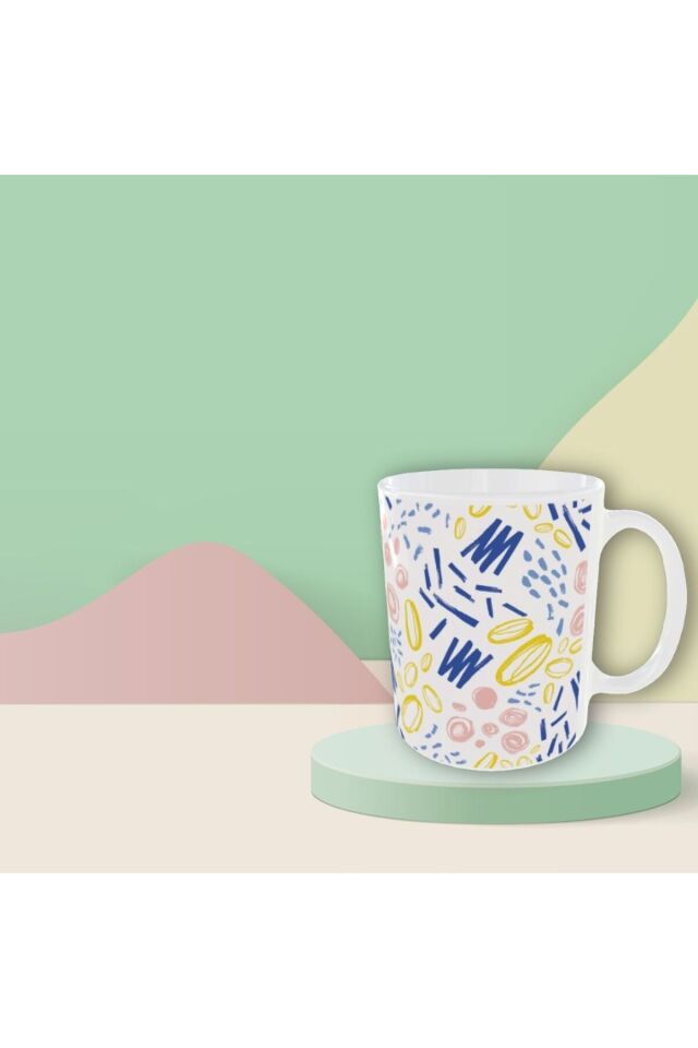 PASTEL RENKLİ GEOMETRİK DESENLİ TASARIM KUPA