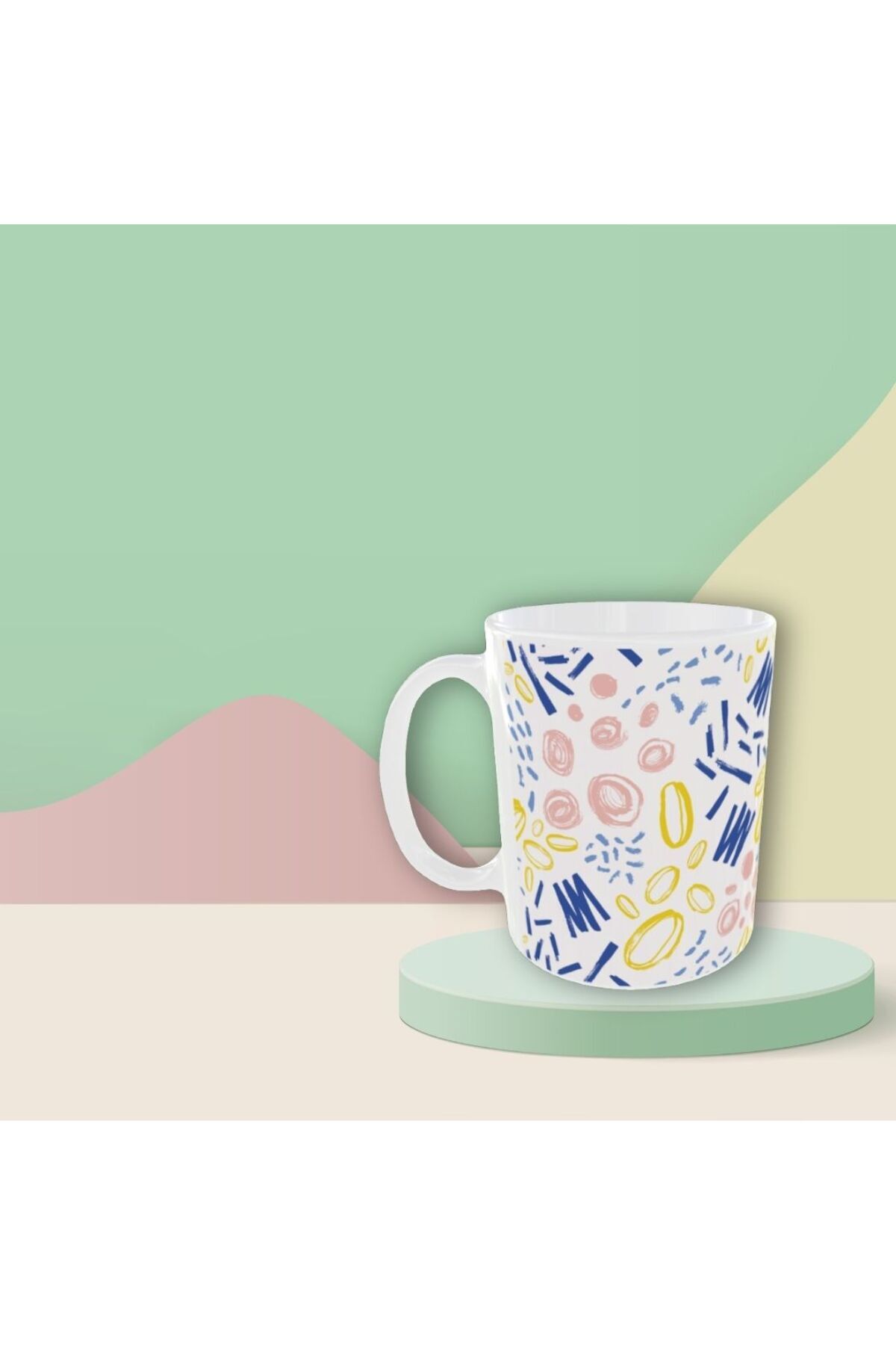 PASTEL RENKLİ GEOMETRİK DESENLİ TASARIM KUPA