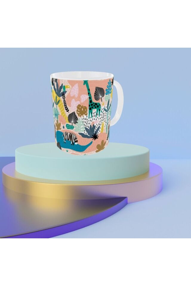 MODERN PASTEL RENKLİ ZÜRAFA DESENLİ TASARIM KUPA
