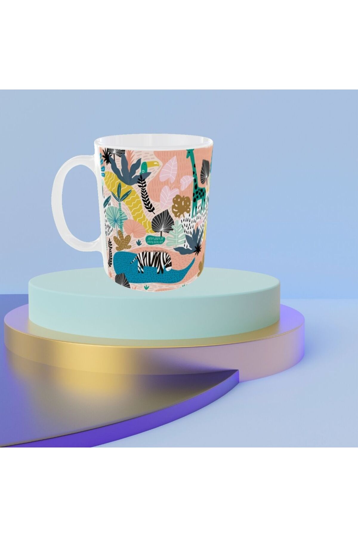 MODERN PASTEL RENKLİ ZÜRAFA DESENLİ TASARIM KUPA