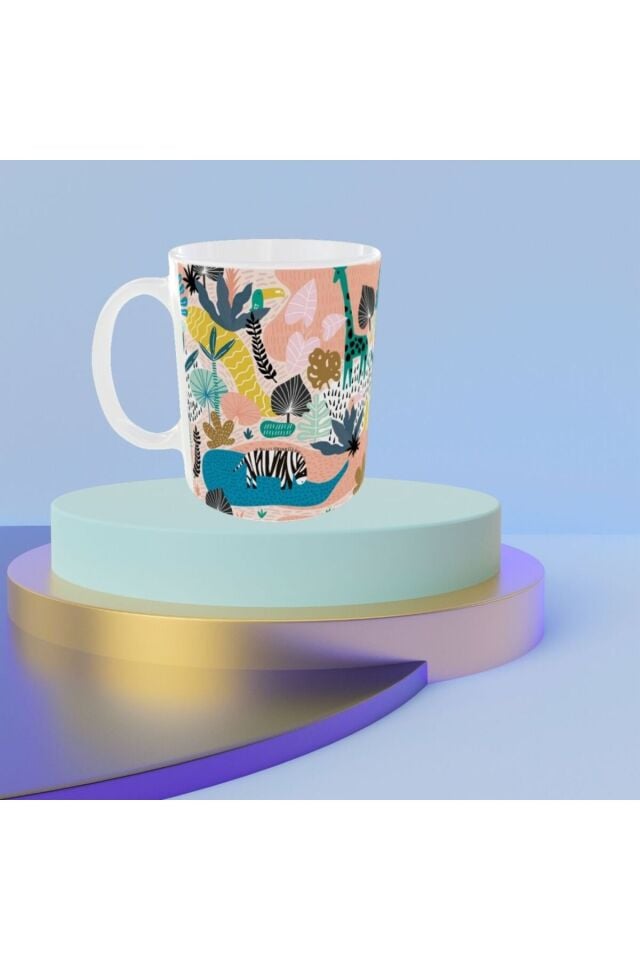 MODERN PASTEL RENKLİ ZÜRAFA DESENLİ TASARIM KUPA
