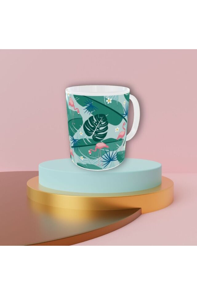 ŞİRİN PASTEL RENKLİ FLAMİNGO DESENLİ TASARIM KUPA