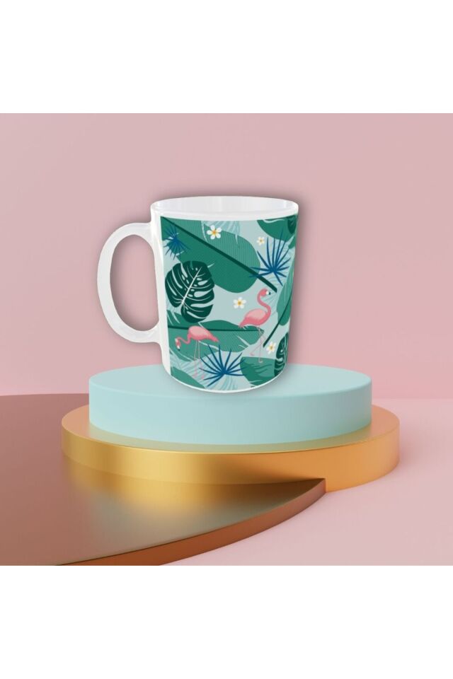 ŞİRİN PASTEL RENKLİ FLAMİNGO DESENLİ TASARIM KUPA
