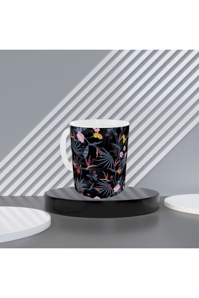 MODERN RENKLİ ÇİÇEK DESENLİ TASARIM KUPA