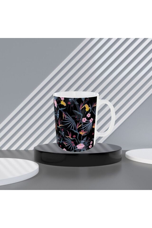 MODERN RENKLİ ÇİÇEK DESENLİ TASARIM KUPA