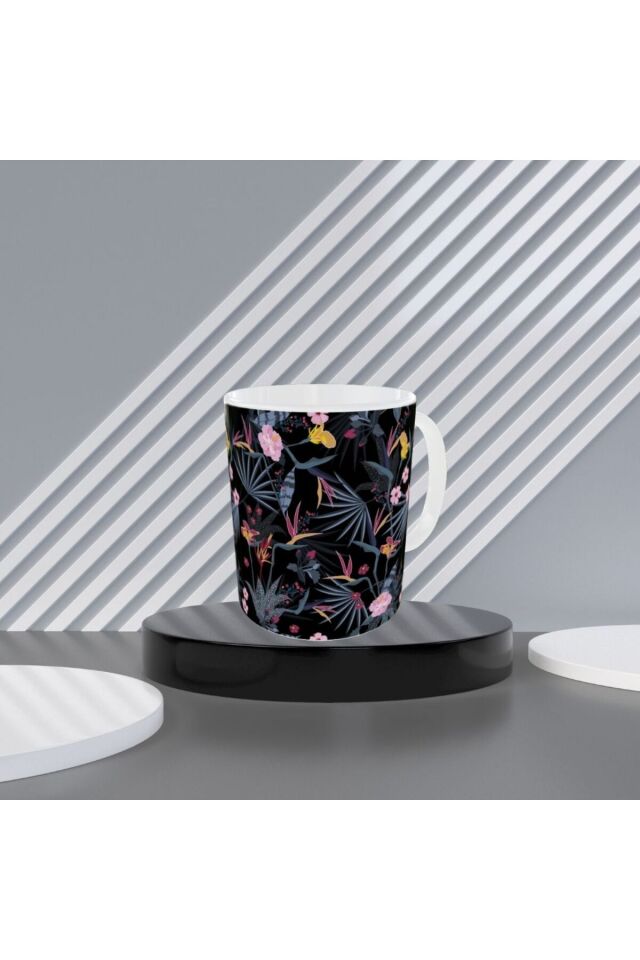 MODERN RENKLİ ÇİÇEK DESENLİ TASARIM KUPA