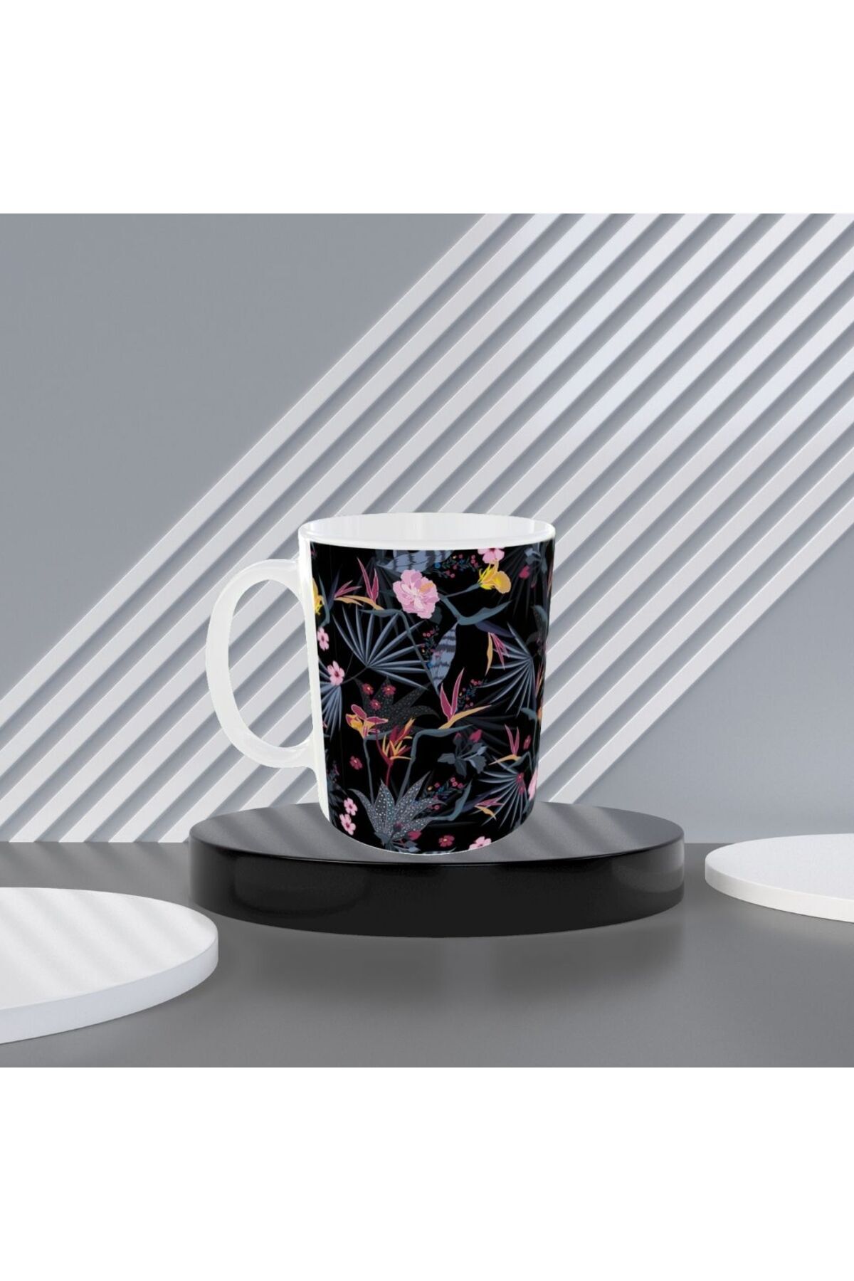 MODERN RENKLİ ÇİÇEK DESENLİ TASARIM KUPA