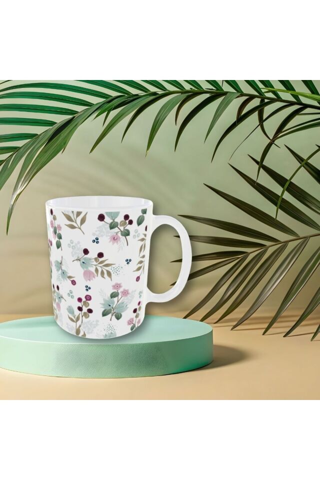 MODERN PASTEL RENKLİ ÇİÇEK DESENLİ TASARIM KUPA