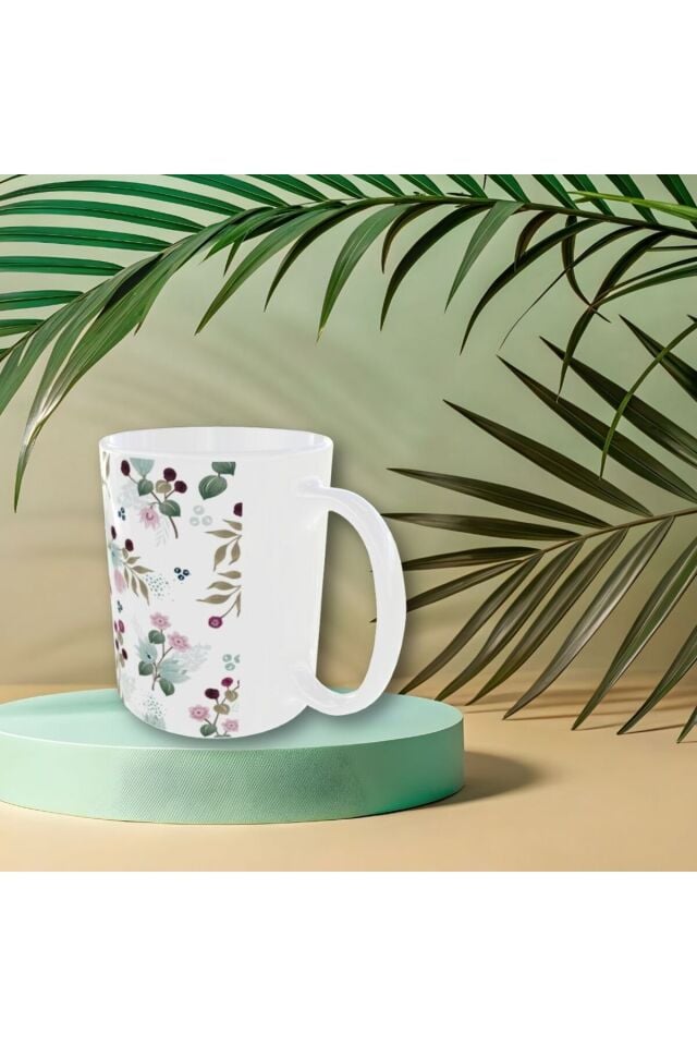 MODERN PASTEL RENKLİ ÇİÇEK DESENLİ TASARIM KUPA