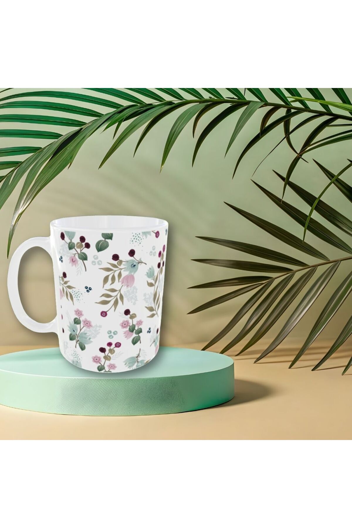 MODERN PASTEL RENKLİ ÇİÇEK DESENLİ TASARIM KUPA