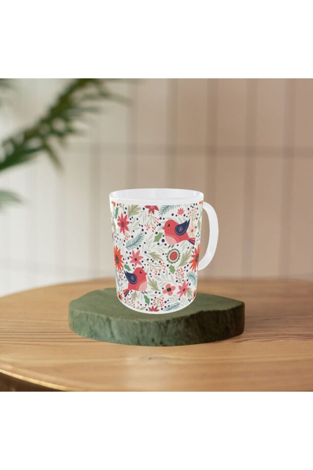 MODERN ŞİRİN KIRMIZI KUŞ DESENLİ TASARIM KUPA