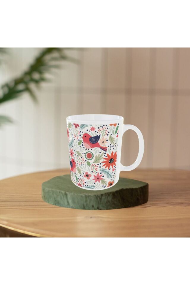 MODERN ŞİRİN KIRMIZI KUŞ DESENLİ TASARIM KUPA