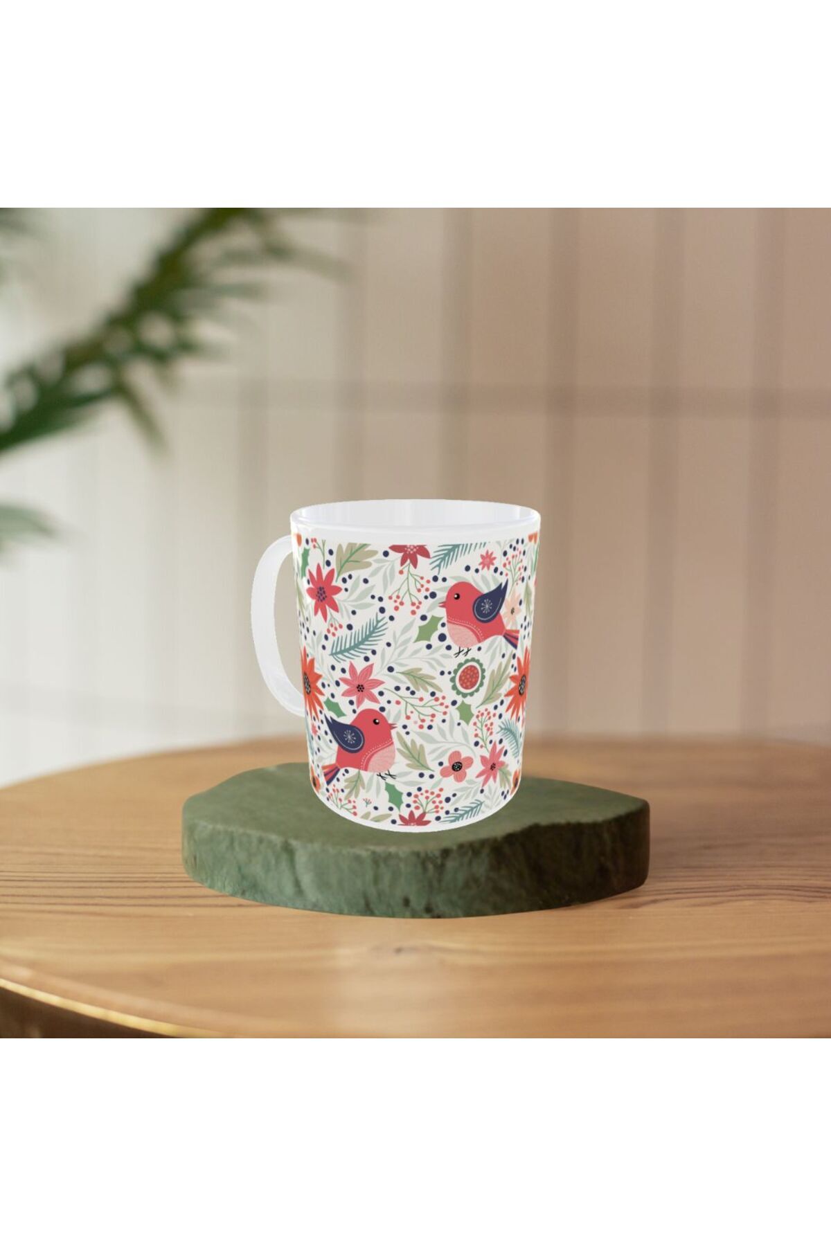 MODERN ŞİRİN KIRMIZI KUŞ DESENLİ TASARIM KUPA