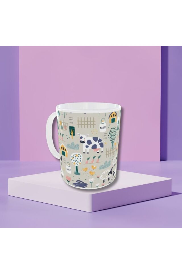 MODEN PASTEL RENKLİ İNEK DESENLİ TASARIM KUPA