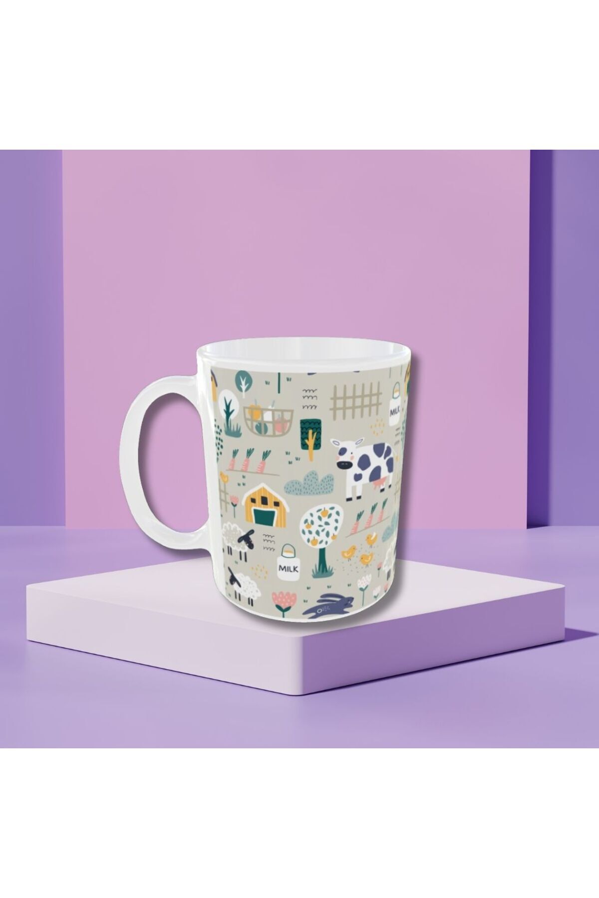 MODEN PASTEL RENKLİ İNEK DESENLİ TASARIM KUPA