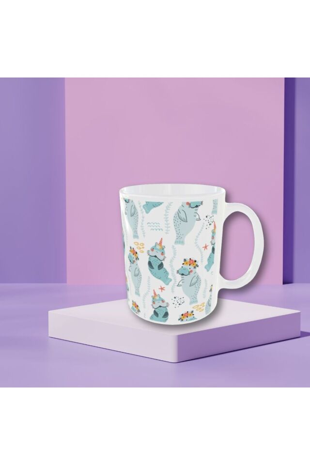 MODERN ŞİRİN MAVİ FOK DESENLİ TASARIM KUPA