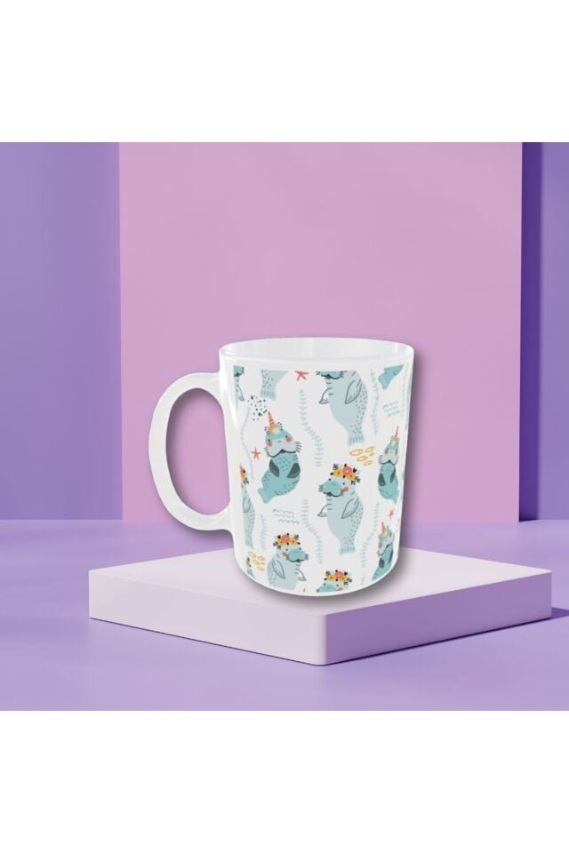 MODERN ŞİRİN MAVİ FOK DESENLİ TASARIM KUPA