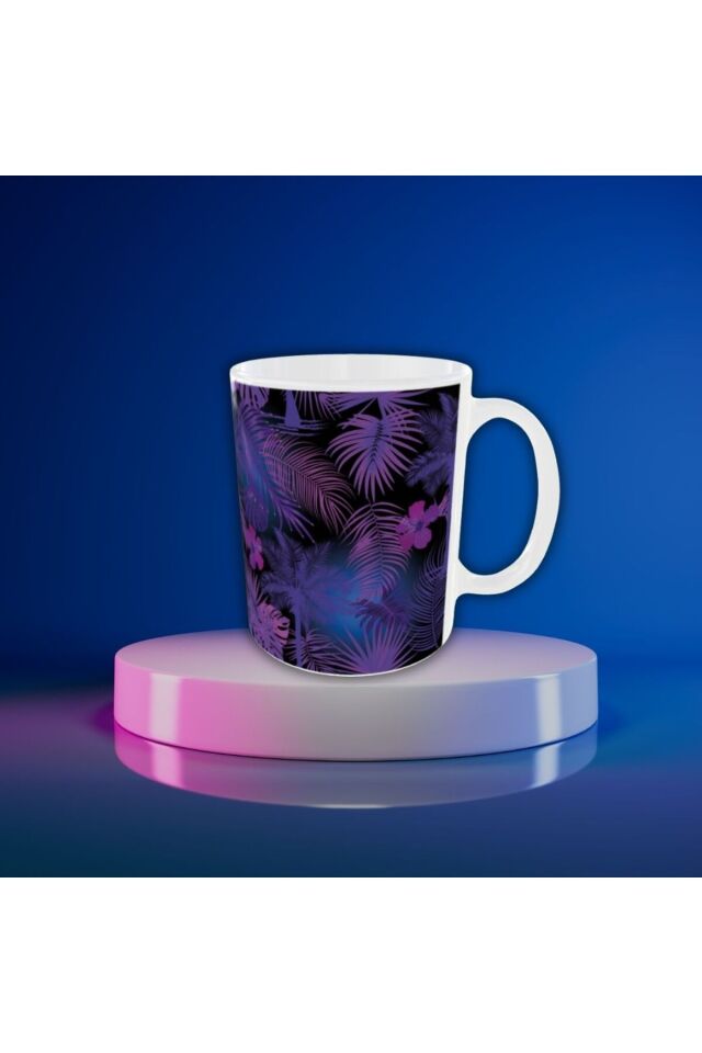 MODERN KOYU RENKLİ YAPRAK DESENLİ TASARIM KUPA