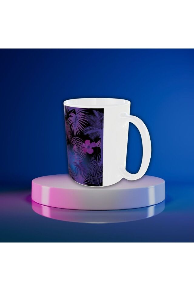 MODERN KOYU RENKLİ YAPRAK DESENLİ TASARIM KUPA