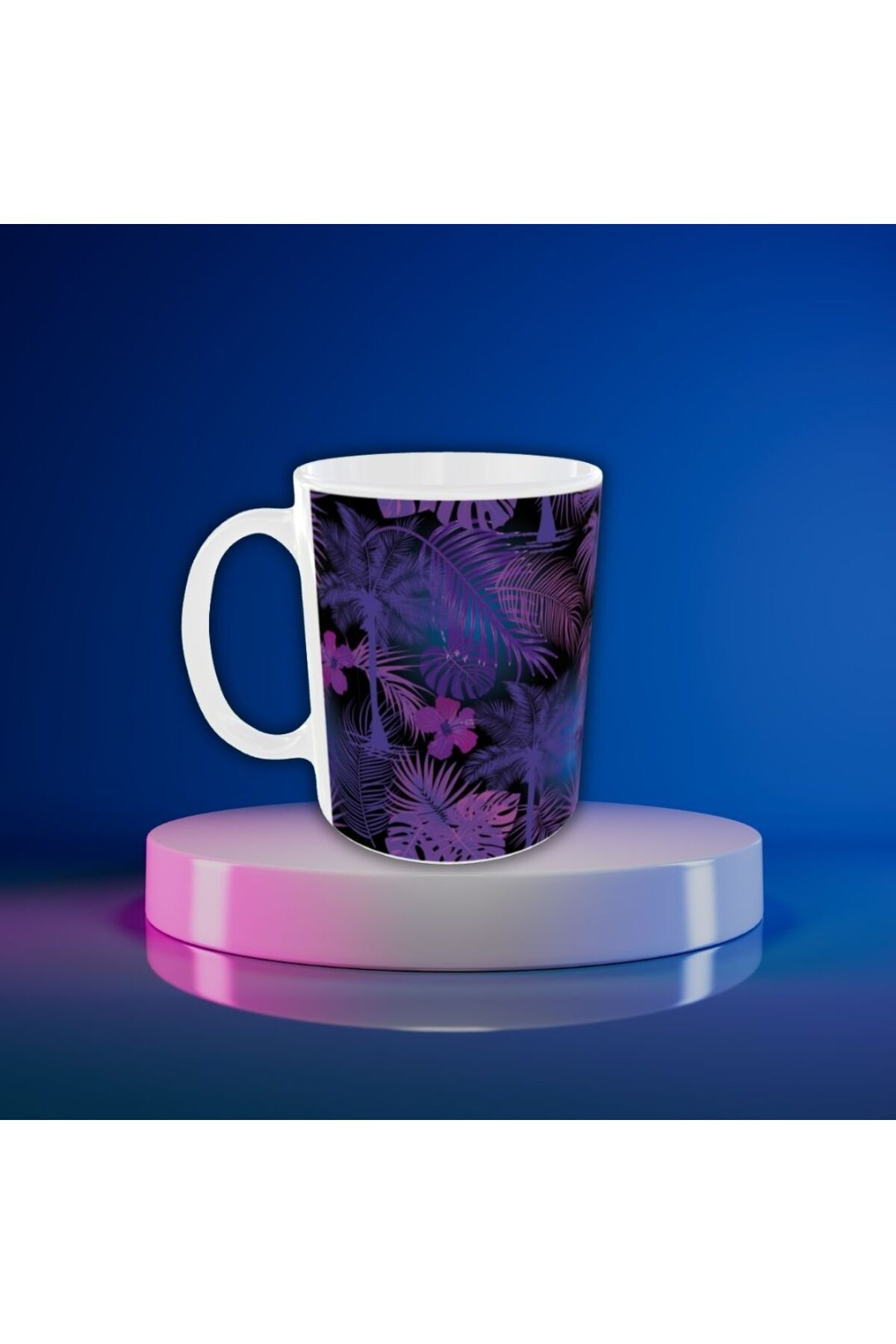 MODERN KOYU RENKLİ YAPRAK DESENLİ TASARIM KUPA