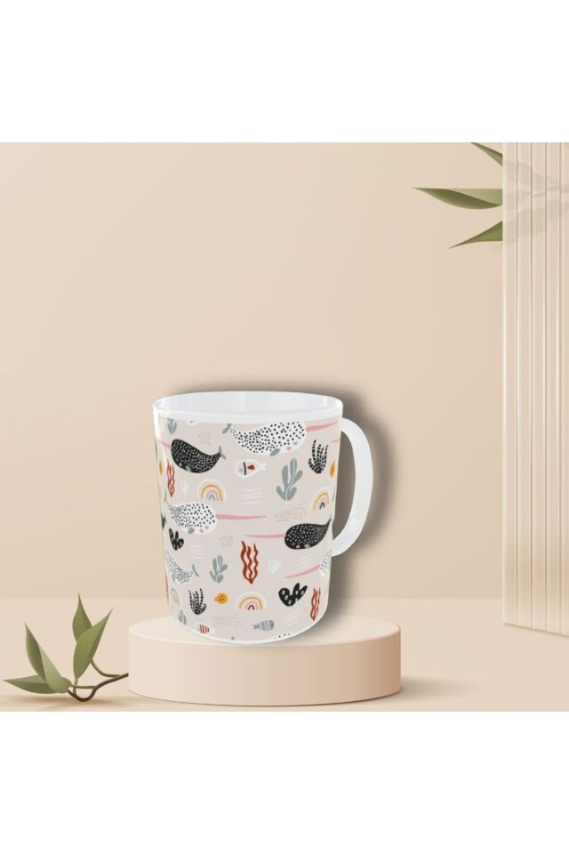 PASTEL RENKLİ ŞİRİN BALİNA DESENLİ TASARIM KUPA