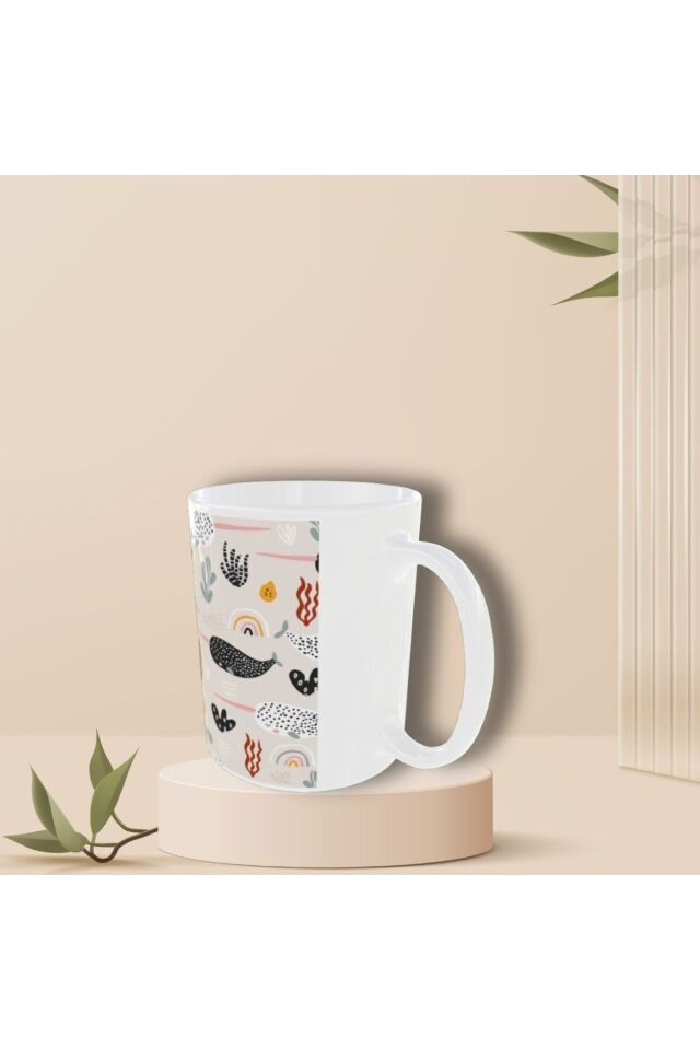 PASTEL RENKLİ ŞİRİN BALİNA DESENLİ TASARIM KUPA
