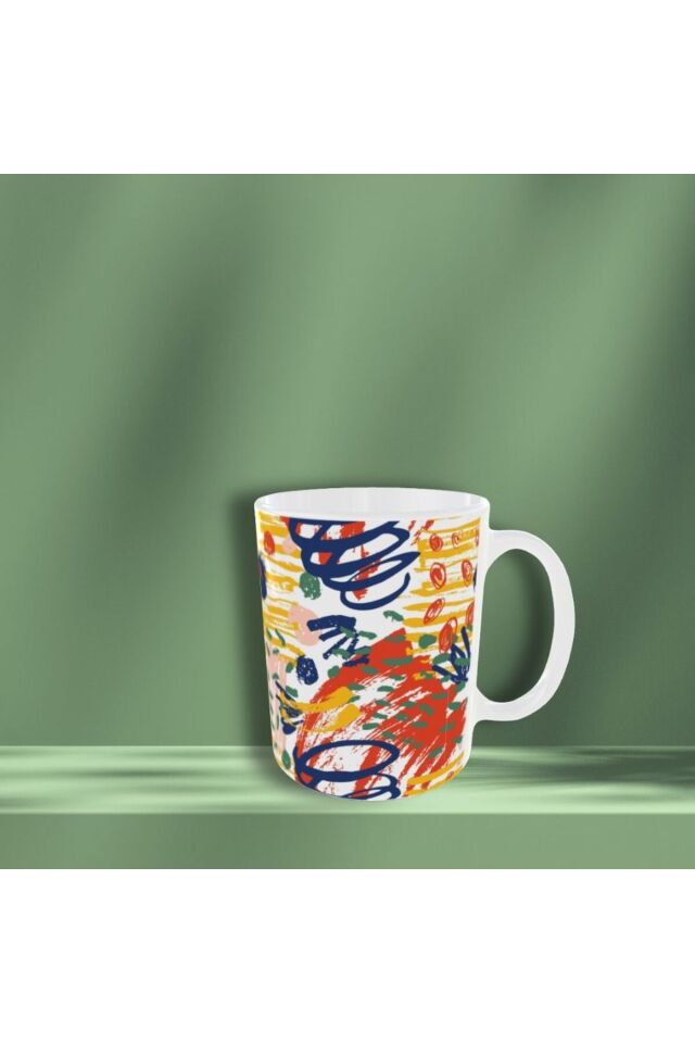 PASTEL RENKLİ GEOMETRİK DESENLİ TASARIM KUPA