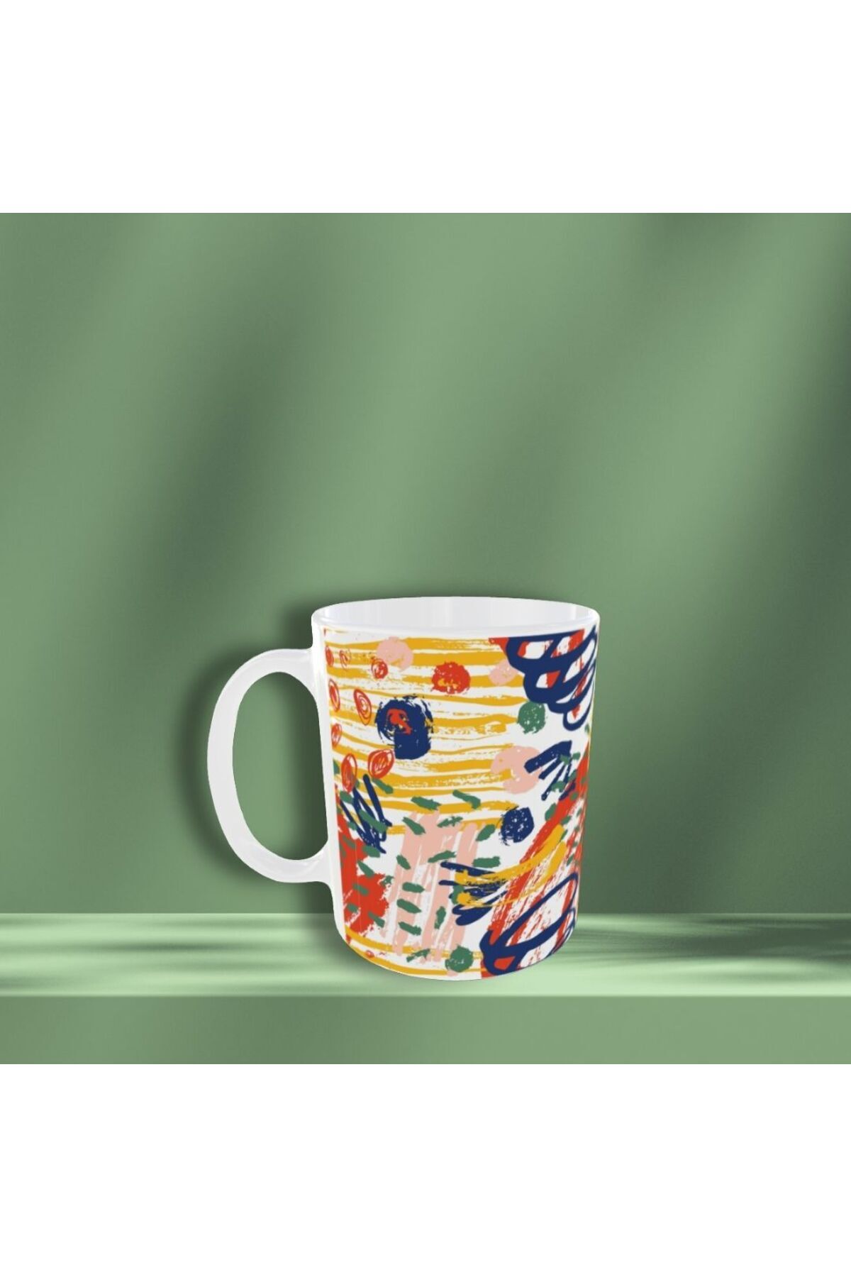 PASTEL RENKLİ GEOMETRİK DESENLİ TASARIM KUPA