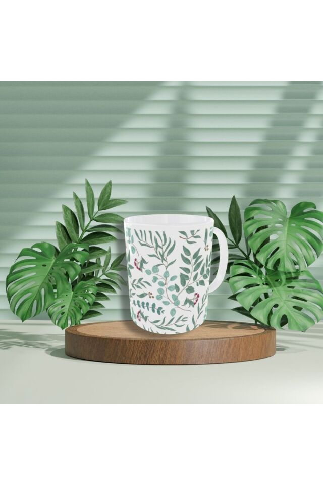 MODERN YEŞİL YAPRAK DESENLİ TASARIM KUPA