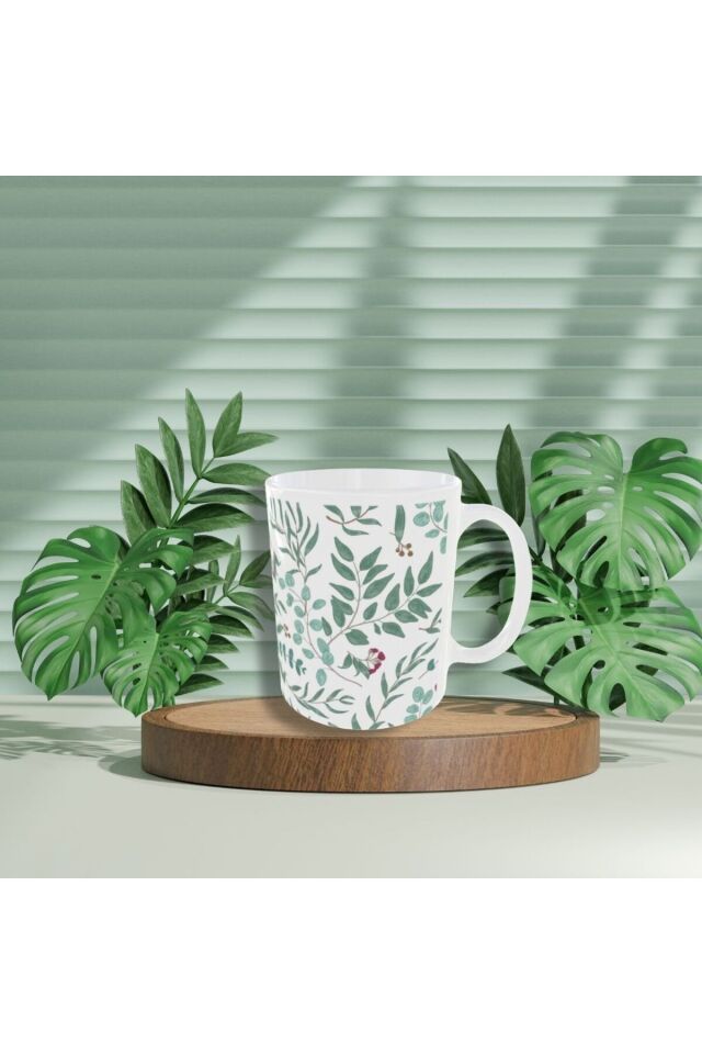 MODERN YEŞİL YAPRAK DESENLİ TASARIM KUPA