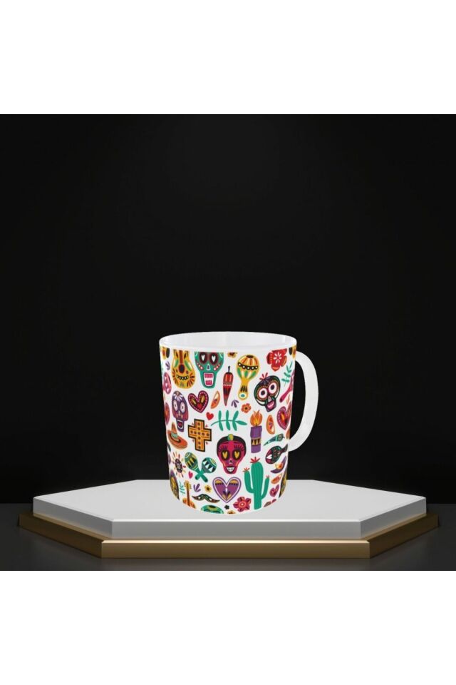 MEXICAN SUGAR SKULL DESENLİ RENKLİ TASARIM KUPA
