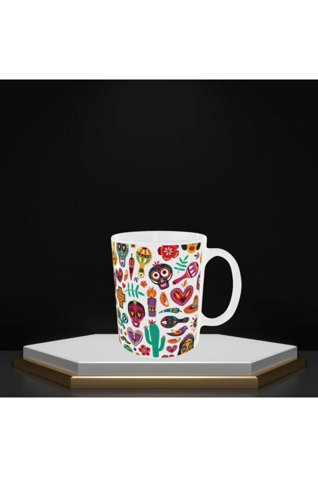 MEXICAN SUGAR SKULL DESENLİ RENKLİ TASARIM KUPA