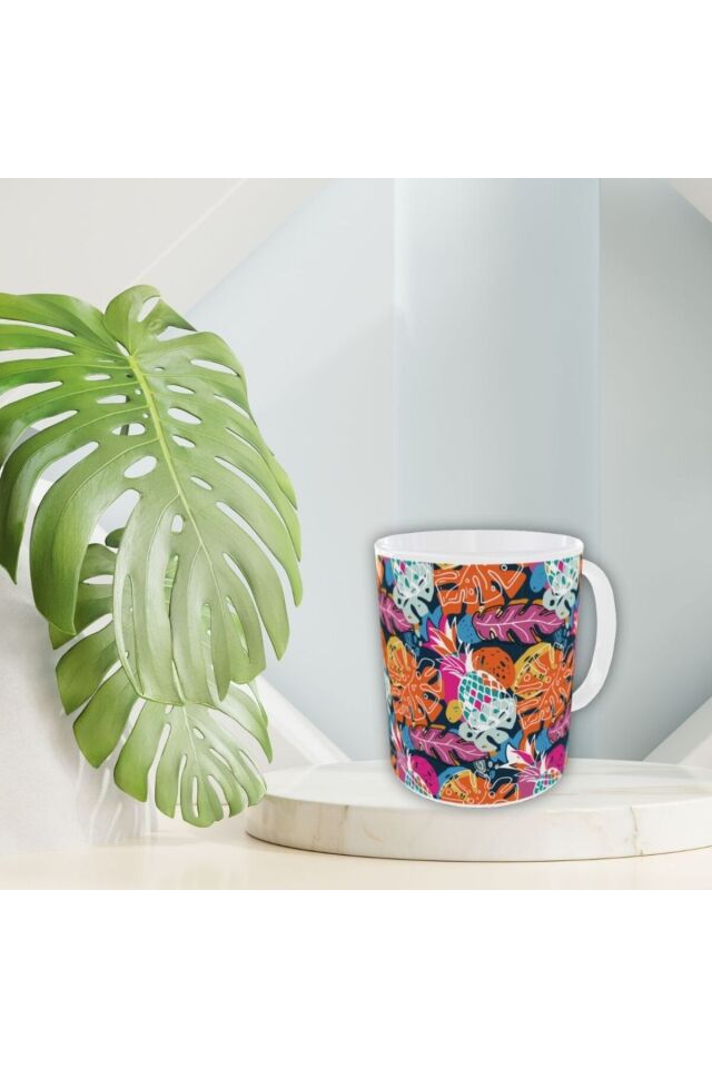 MODERN RENKLİ YAPRAK DESENLİ TASARIM KUPA-2