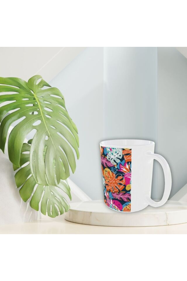 MODERN RENKLİ YAPRAK DESENLİ TASARIM KUPA-2