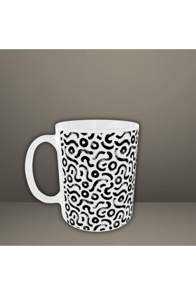 SİYAH BEYAZ SULU BOYA DESENLİ TASARIM KUPA