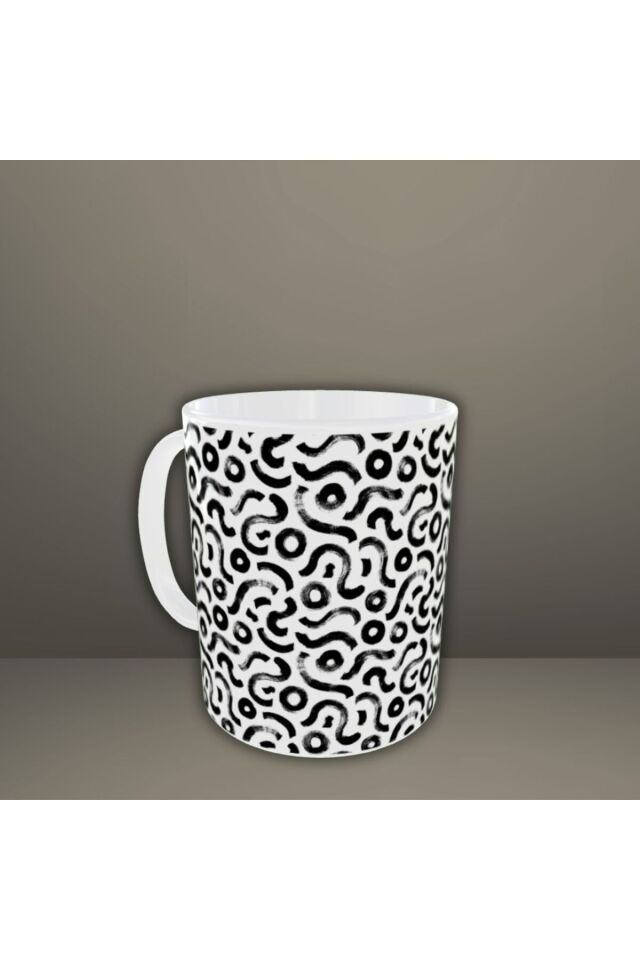 SİYAH BEYAZ SULU BOYA DESENLİ TASARIM KUPA