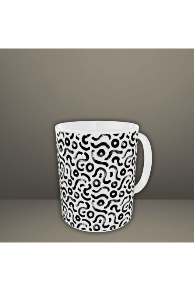 SİYAH BEYAZ SULU BOYA DESENLİ TASARIM KUPA