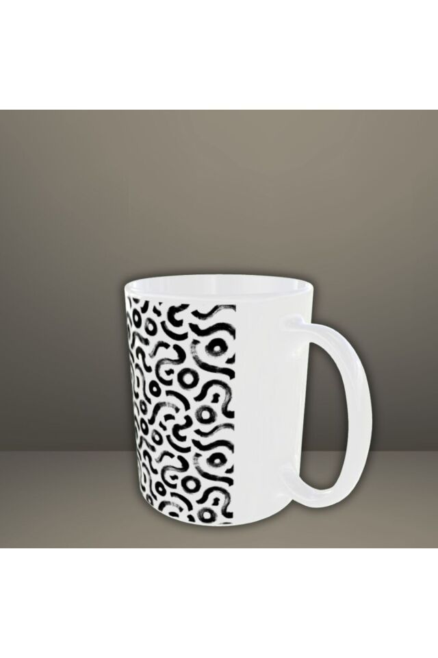 SİYAH BEYAZ SULU BOYA DESENLİ TASARIM KUPA