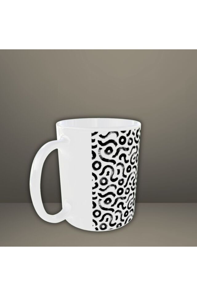 SİYAH BEYAZ SULU BOYA DESENLİ TASARIM KUPA