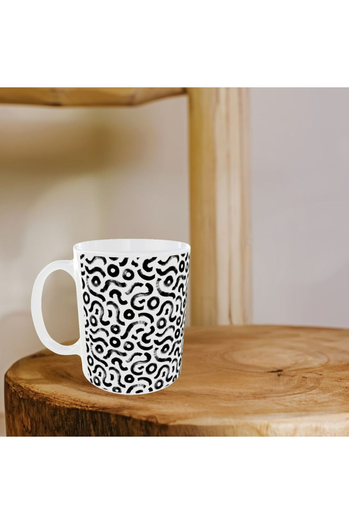 SİYAH BEYAZ SULU BOYA DESENLİ TASARIM KUPA