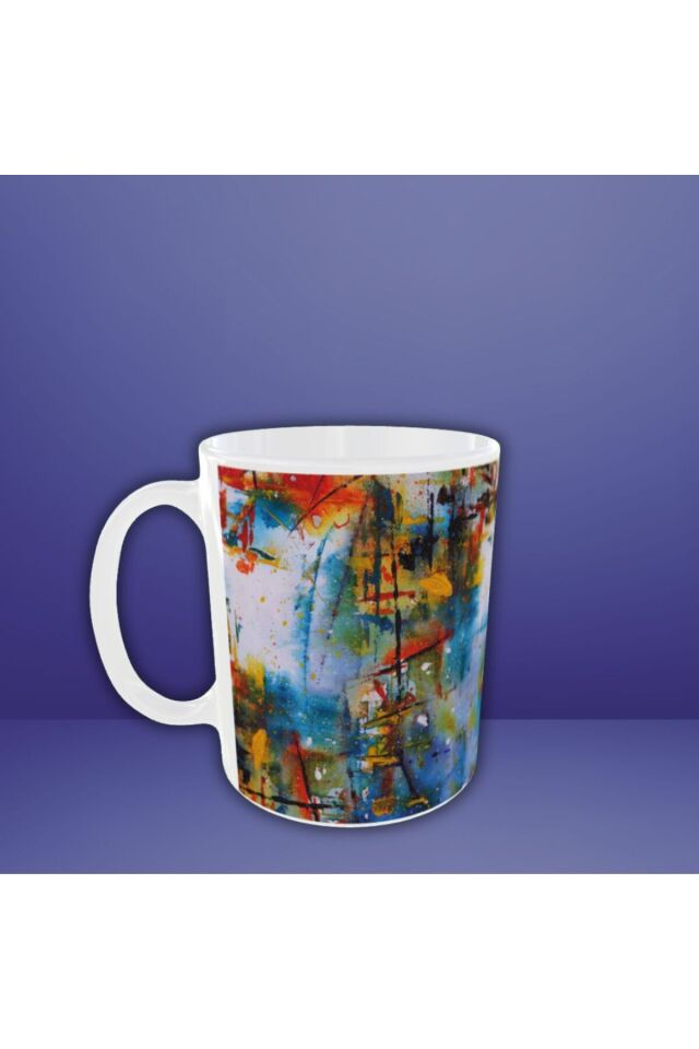 YAĞLI BOYA DESENLİ RENKLİ TASARIM KUPA