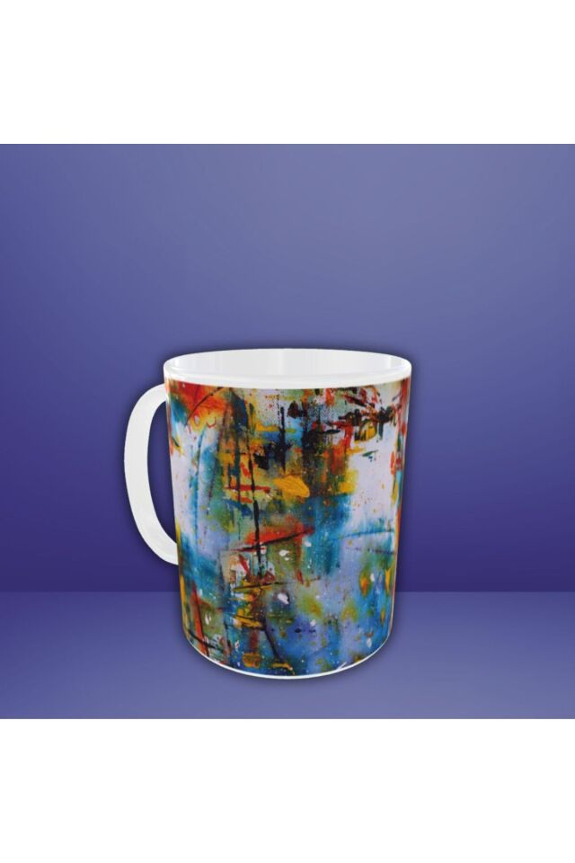 YAĞLI BOYA DESENLİ RENKLİ TASARIM KUPA