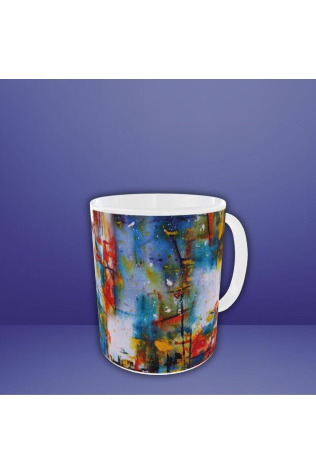 YAĞLI BOYA DESENLİ RENKLİ TASARIM KUPA