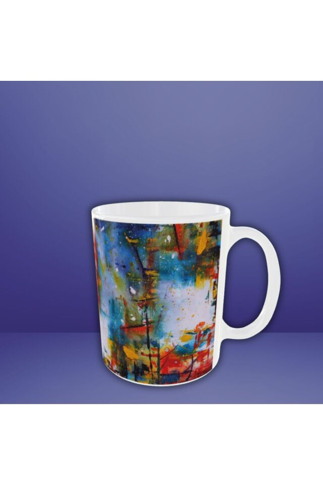 YAĞLI BOYA DESENLİ RENKLİ TASARIM KUPA